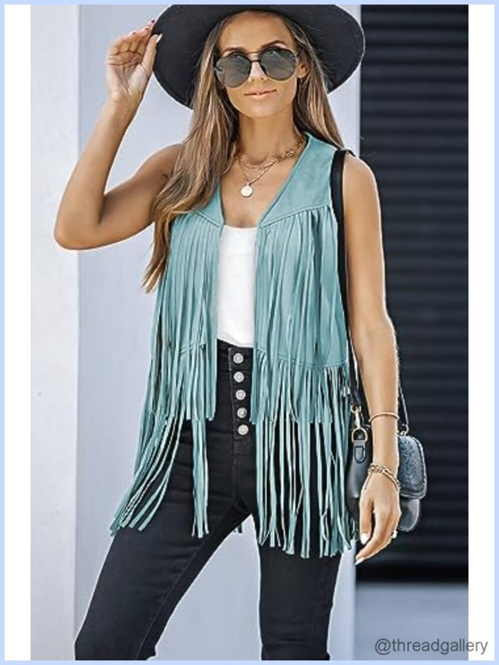 Women's Sleeveless Fringe Vest 70s Hippie Cowgirl Western Tassel Faux Suede - Picture 5 of 6